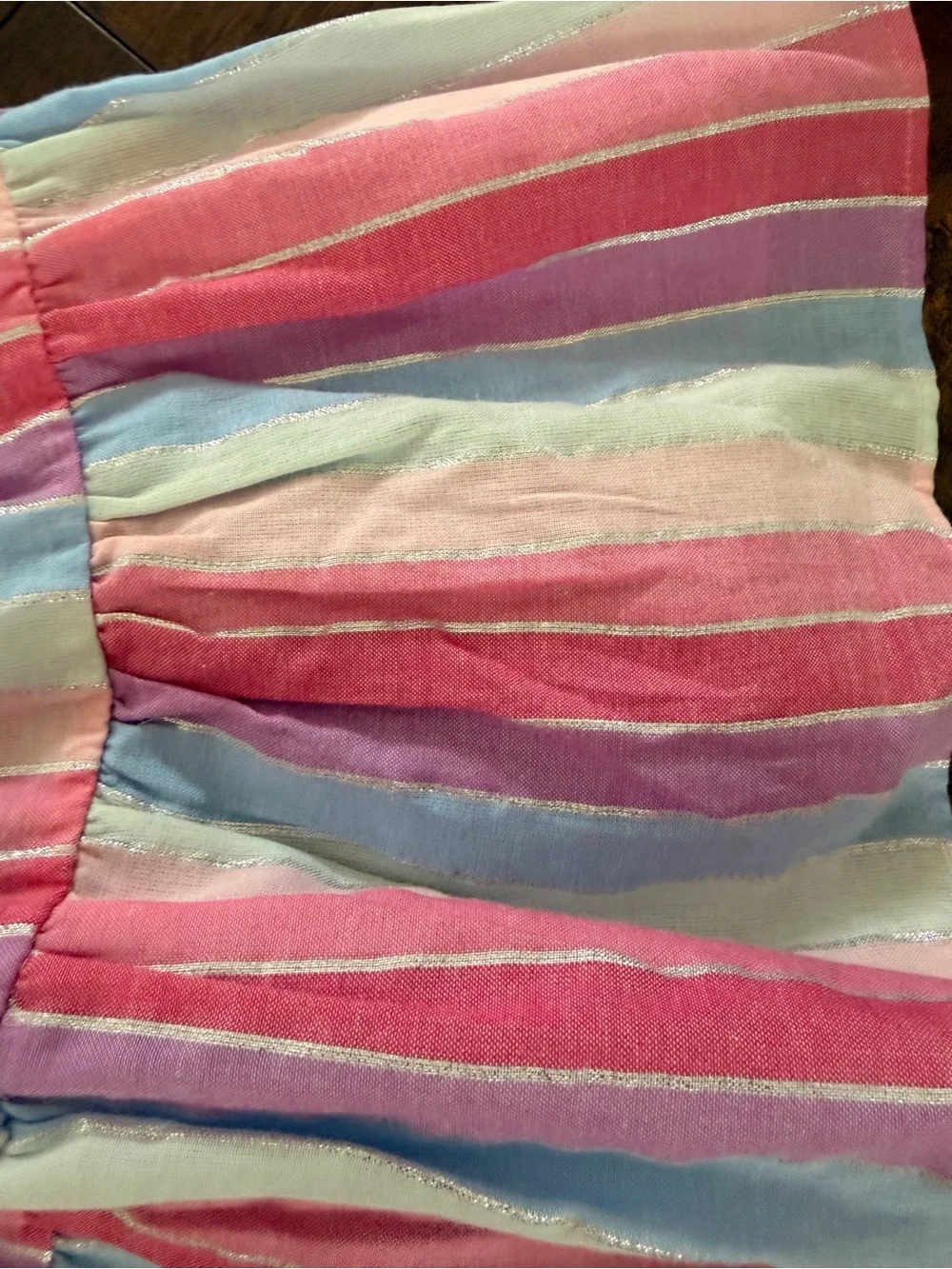 J. Crew Pink and Pastel Striped Long-Sleeve Tiered Dress with Waist Tie